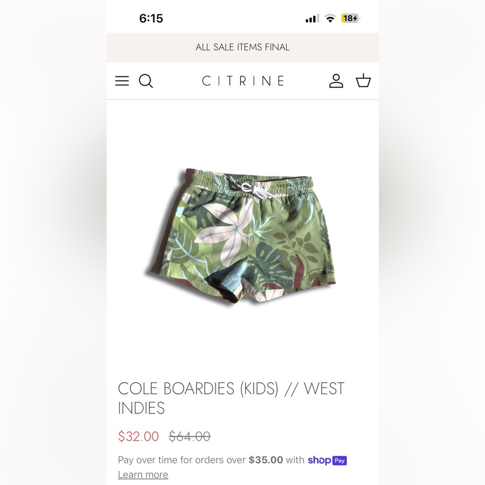 Citrine Tropical Print Swim Shorts